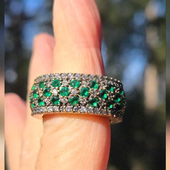 Celestial Kharma Collection by Avelon Jewelry - Emerald & White Topaz Eternity Stetling & Gold Ring Sz8